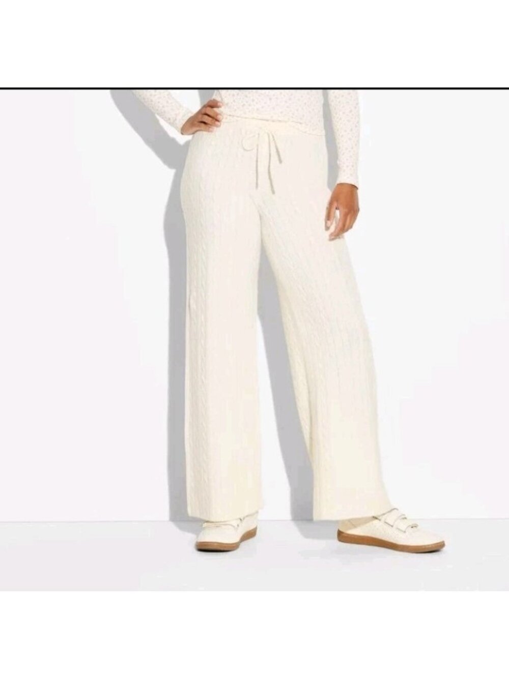 Women Mid-Rise Cable Sweater Pants - Cream 2XL Wild Fable. Wl510
